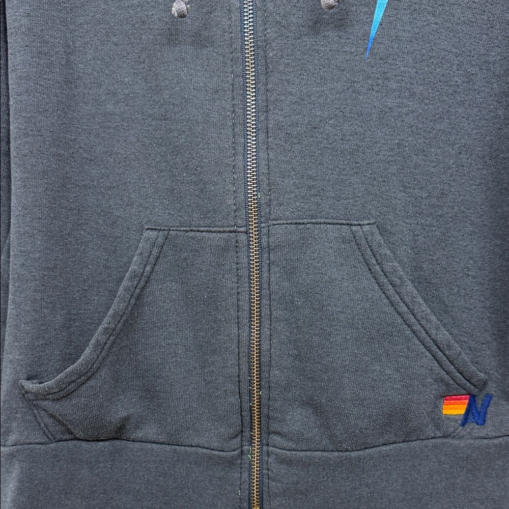 Aviator Nation Charcoal Rainbow Lightning Bolt Full-Zip Hoodie: XS - Picture 3 of 7